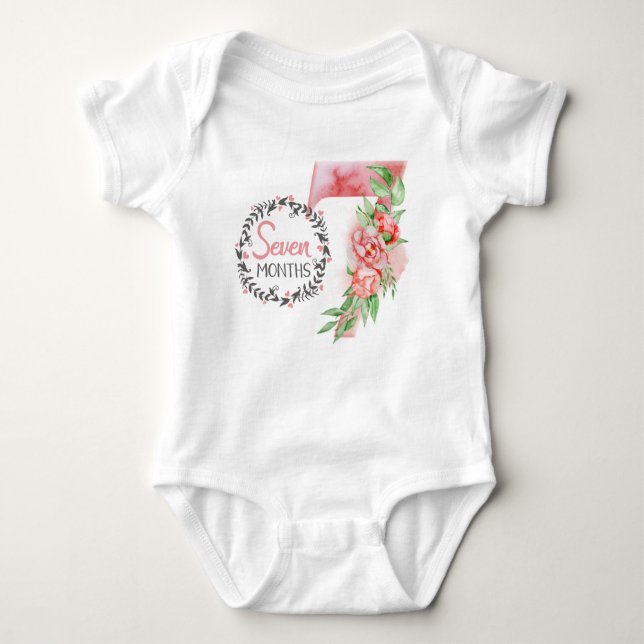Sju månaders milstolpe i baby (rosa/röd) t shirt (Framsida)