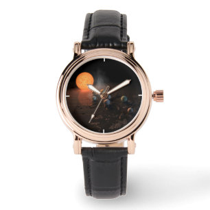 Sju planeter i omloppsbana runt stjärnan. armbandsur