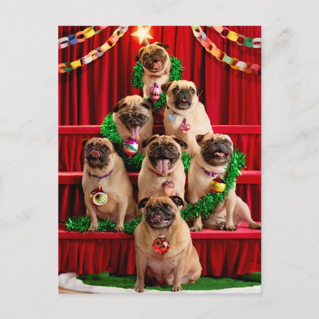 Sju Pugs-a-Posing Inbjudan Vykort (Framsida)