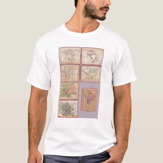 Sju pusselkartor av världen t-shirt (Framsida)