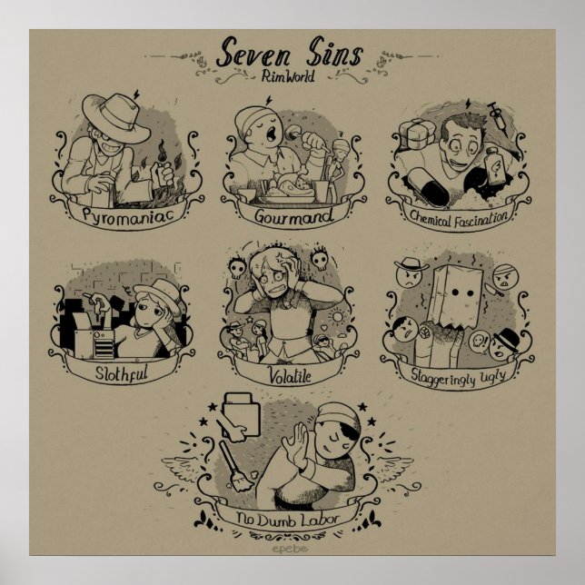 Sju Sins of RimWorld Poster (Framsidan)