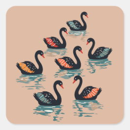 Sju Svanar A Swimming cut-out Stencil-Stil 3 Fyrkantigt Klistermärke