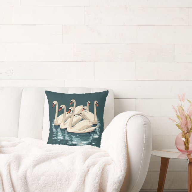 Sju Svanar A Swimming cut-out Stencil-Stil 4 Kudde (Soffa)