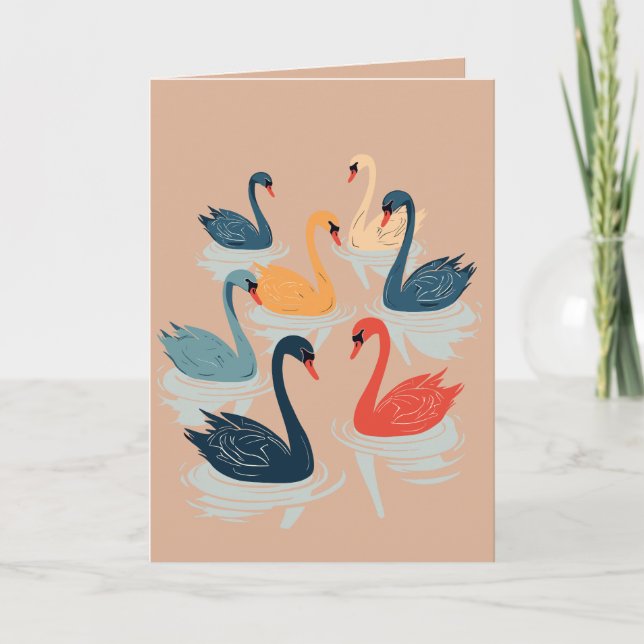 Sju Svanar A Swimming cut-out Stencil-Stil 7 Helgkort (Framsida)