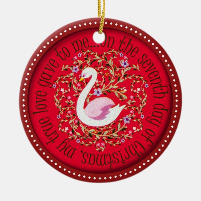 Sju svanar som aswimming julgransprydnad keramik (Framsidan)