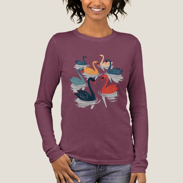 Sju svanar som simmar Utklippsbar stencilstil 7 T Shirt (Framsida)