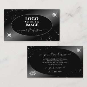 Sjudar med Logotyp i lyxblocket Black Silver Glitt Visitkort