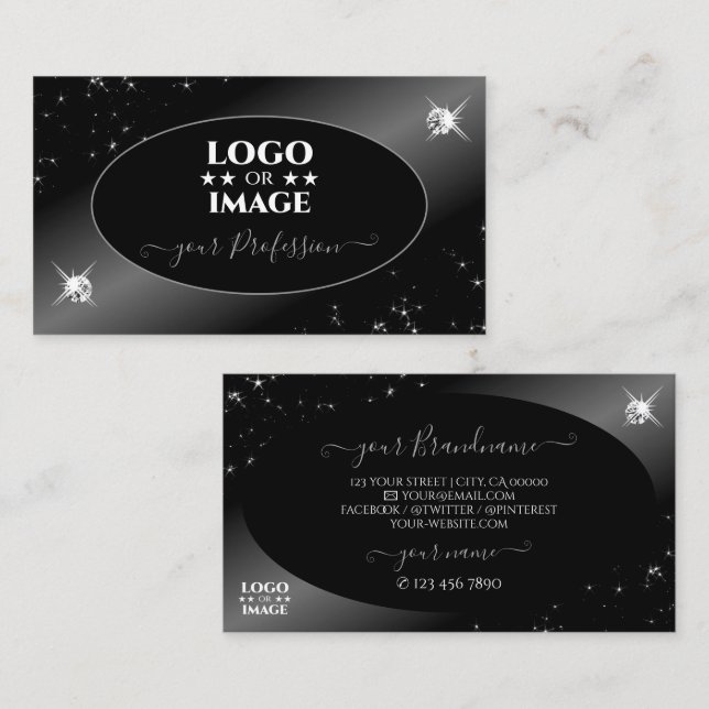 Sjudar med Logotyp i lyxblocket Black Silver Glitt Visitkort (Fram/baksida)