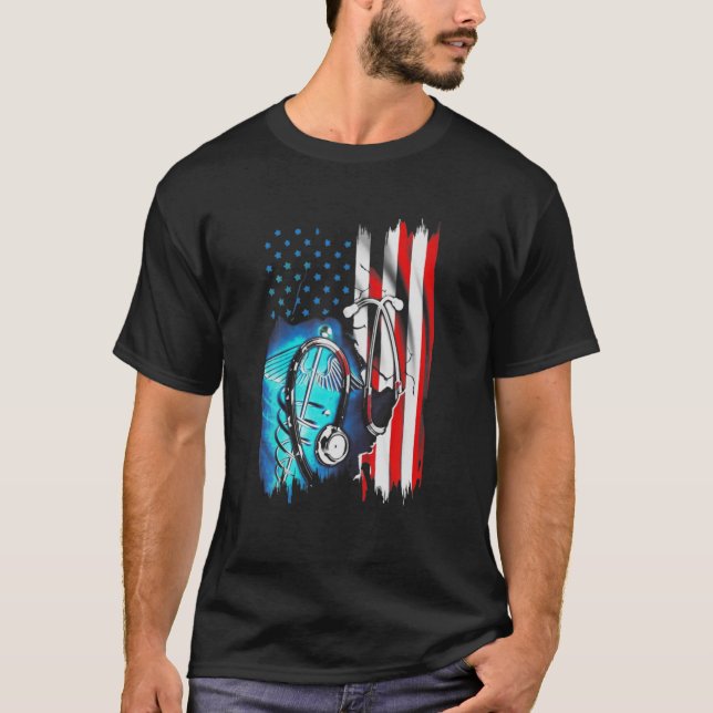 Sjuk American Flagga Nurse Doktor Medical 4th of J T Shirt (Framsida)