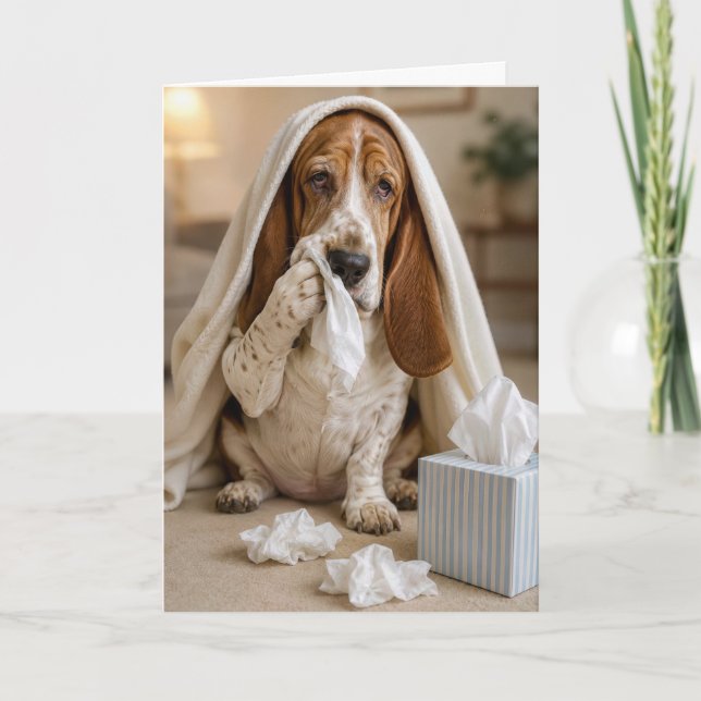 Sjuk Basset Hound med vävnader Kort (Framsida)