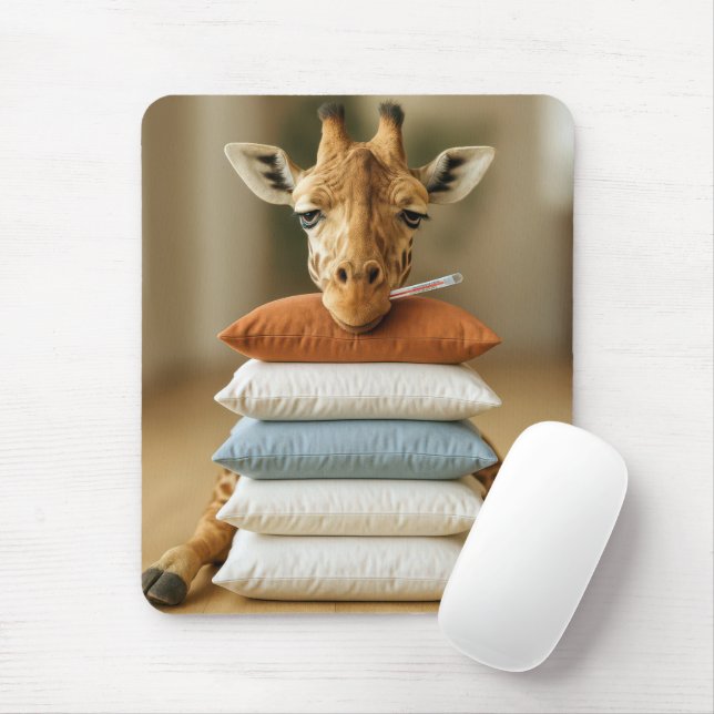 Sjuk Giraff På Säng Kuddstack Musmatta (Med mus)