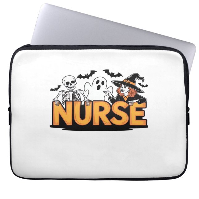 Sjuk - Halloween - med spöke, häxa och skelett til Laptop Fodral (Framsidan)