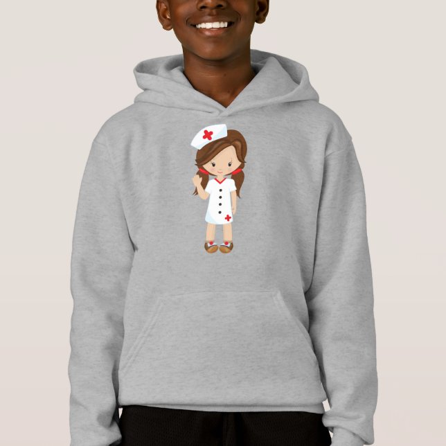 Sjuk, medicin, Doktor, Cute Girl, Brown Hair T Shirt (Framsida)