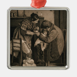 Sjuka barn som stöds av Far och Mor Julgransprydnad Metall