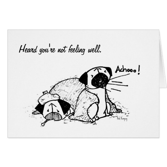 Sjuka mops hälsningskort (Framsidan Horizontal)