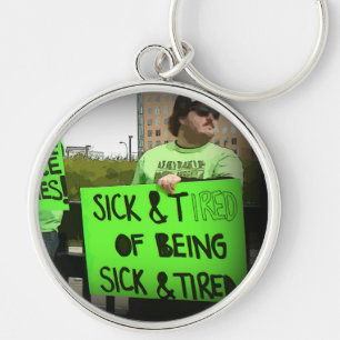 Sjuka och trötta på borrelia protestnyckelring rund silverfärgad nyckelring