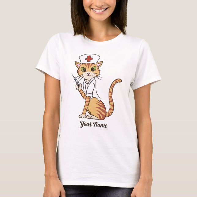 Sjukdomskatt - Ginger Tabby Nurse Cat Lover T Shirt (Framsida)