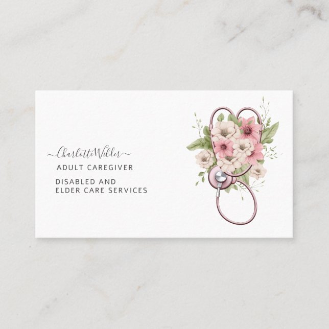Sjukdomsklarens Vuxen Blommigt Stethoscope Visitkort (Framsida)