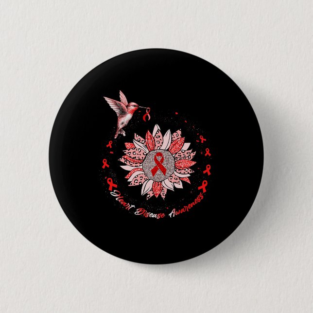 Sjukdomsmedvetenhet Solros Hummingbird Ribbon Knapp (Framsida)