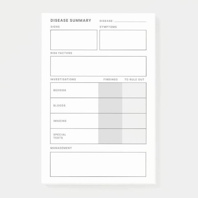 Sjukdomssammanfattning Sjuksköterska i Student Post-it Block (Framsida)