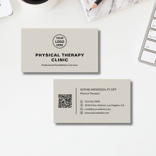 Sjukgymnastikklinik Anpassad Logotyp QR Visitkort (Physical Therapy Clinic Custom Logo QR Business Card)