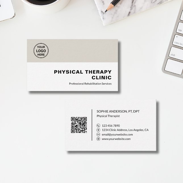 Sjukgymnastikklinik Professionell logotyp QR  Visitkort (Physical Therapy Clinic Professional Logo QR Business Card)