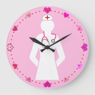 Sjukhukon med Stethoscope Wall Clock Stor Klocka