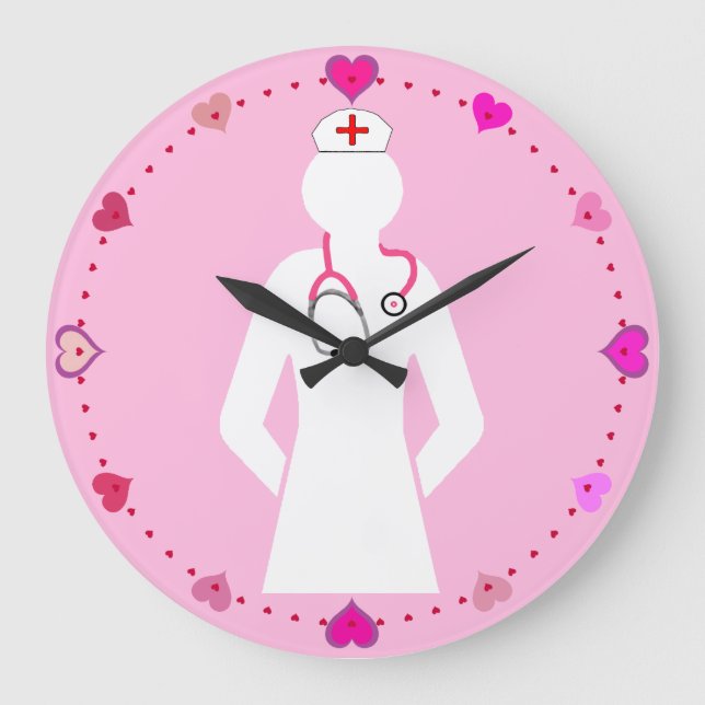 Sjukhukon med Stethoscope Wall Clock Stor Klocka (Framsida)