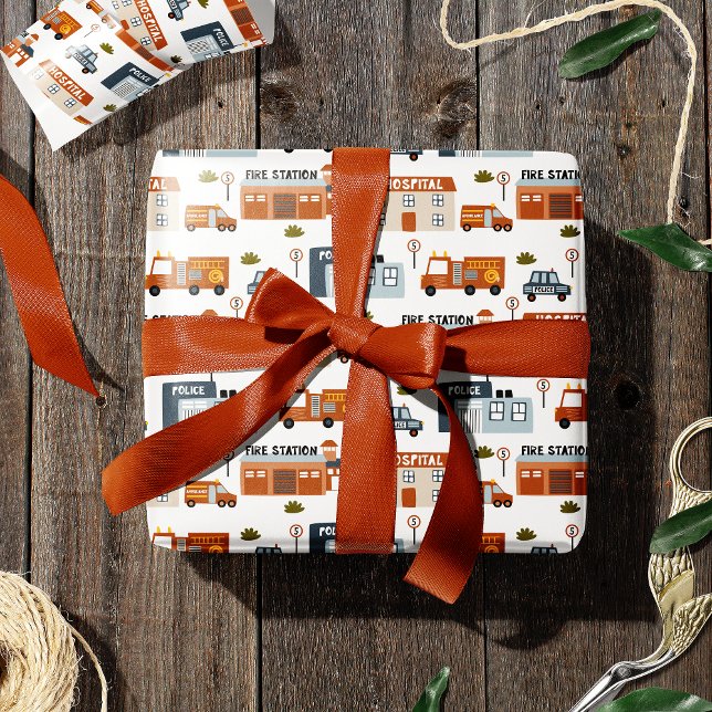 Sjukhus, brand, polisstad Mönster för barn Presentpapper (Skapare uppladdad)