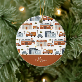 Sjukhus, brand, polisstad Mönster Kid Jul Julgransprydnad Keramik