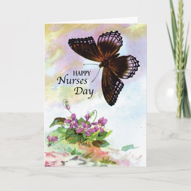Sjukhus Day Butterfly och Flowers Kort (Framsida)