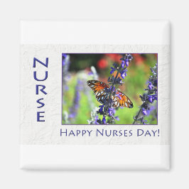 Sjukhus Day Butterfly och Flowers Magnet