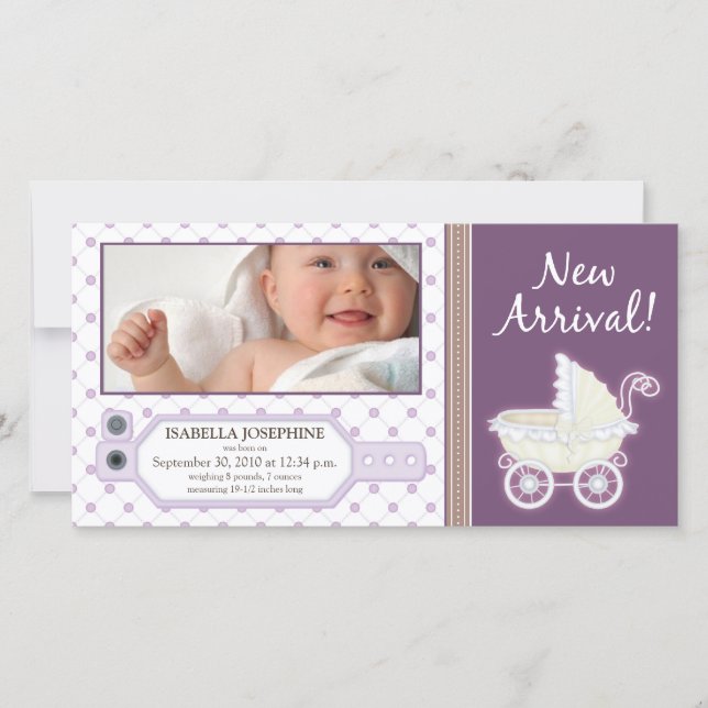 Sjukhus ID Märkre Baby Birth Notice: lila Meddelande (Framsida)