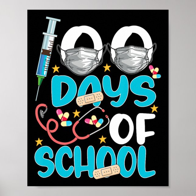 Sjukhus Lycklig 100 dagar med skolutrustning i Fir Poster (Framsidan)