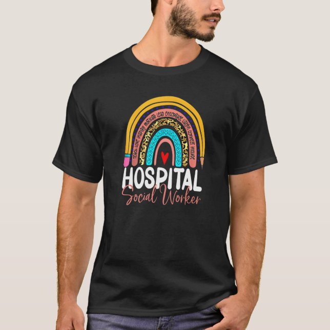 Sjukhuset Social Worker Leopard Rainbow Healthcare T Shirt (Framsida)