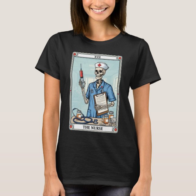 Sjukhuskeleton Tarot Card Halloween Medical T Shirt (Framsida)