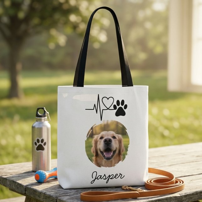 Sjukhusväska för husdjursfoto – Present till hundm Tygkasse (Dog mom heartbeat tote)