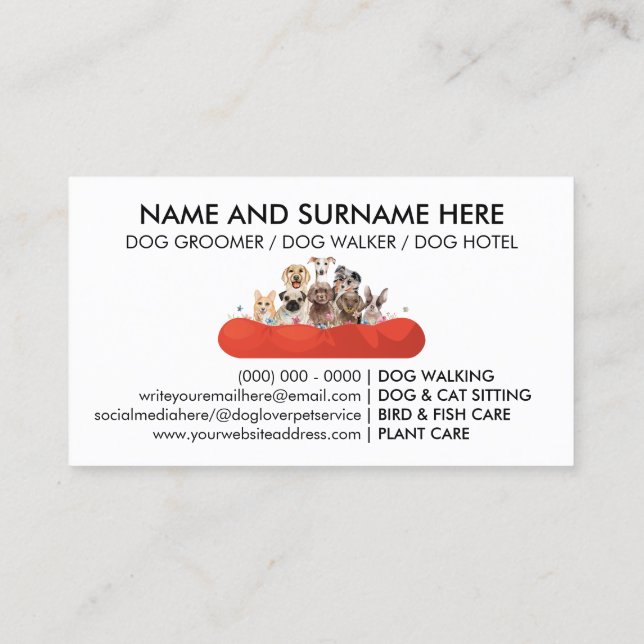 Sjukhusveterinär PetSitter Walker hund hotellbutik Visitkort (Baksida)