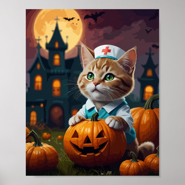 Sjukkkatt med Halloween-pumpkin Poster (Framsidan)