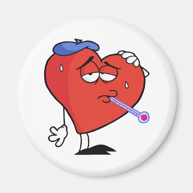 Sjukrött hjärta med termometer i munnen magnet (Framsidan)