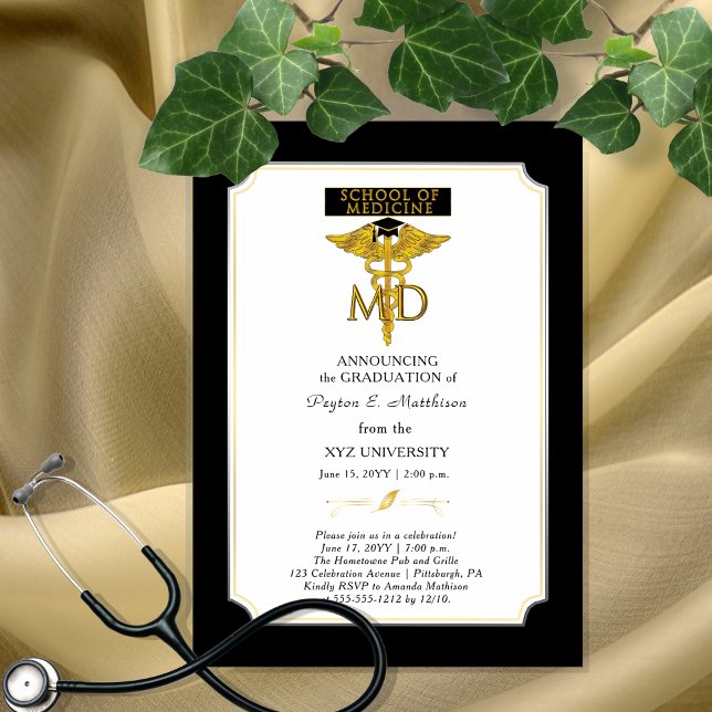Sjukskolan i Doktor | Läkare Studenten I Magnetisk Inbjudningskort (Elegant "School of Medicine" University Non-Photo Graduation Announcement  Party Magnet Invitation)