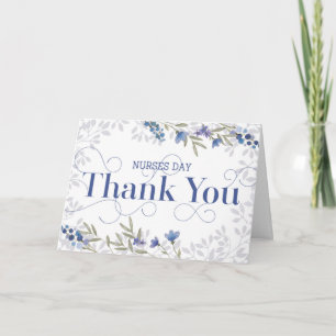 Sjuksköterdagen Tack - Text och blommor - blått Kort