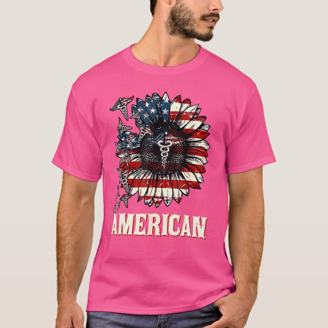 Sjuksköterska, amerikansk Flagga, 4 juli Patrioti T Shirt (Framsida)