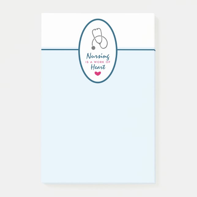 Sjuksköterska är ett hjärtsäcksande verk med stete post-it block (Framsida)