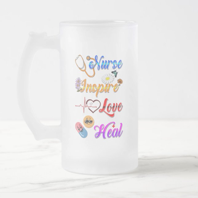 Sjuksköterska Barware Inspirera Kärlek Läka Med Te Frostat Ölglas (Vänster)