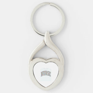 Sjuksköterska Blommig Varsity Bokstavs Tröja Desig Twisted Heart Silverfärgad Nyckelring