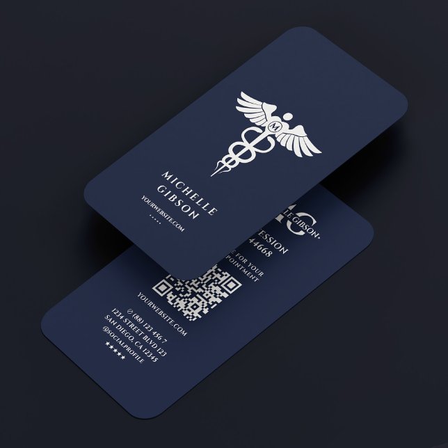 Sjuksköterska Caduceus Mörk Navy Blue Modern Visitkort (Medical Nurse Caduceus Dark Navy Blue Modern Business Card
)
