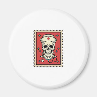 Sjuksköterska Dödskalle Rolig Retro Stämpel_1 Magnet