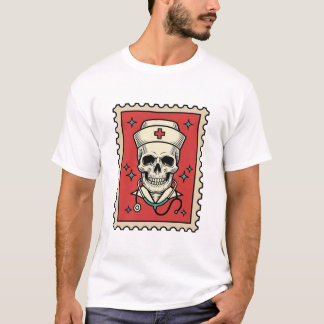 Sjuksköterska Dödskalle Rolig Retro Stämpel_1 T Shirt