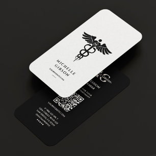 Sjuksköterska Doktor Caduceus Elegant White Black Visitkort